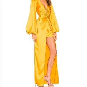 beautiful long sleeve silk yellow gown
